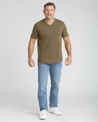 Organic V-Neck T-Shirt 3 Pack (Slim Fit) / Military Olive