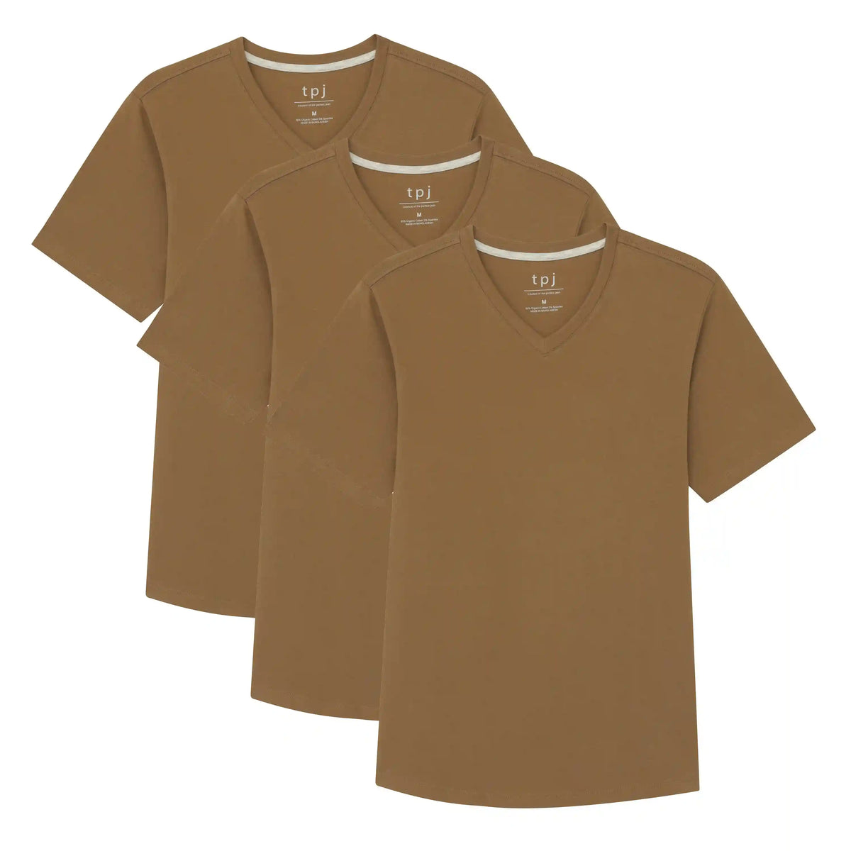 Organic V-Neck T-Shirt 3 Pack (Slim Fit) / Tobacco