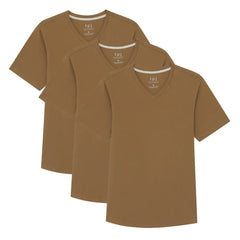 Organic V-Neck T-Shirt 3 Pack (Slim Fit) / Tobacco