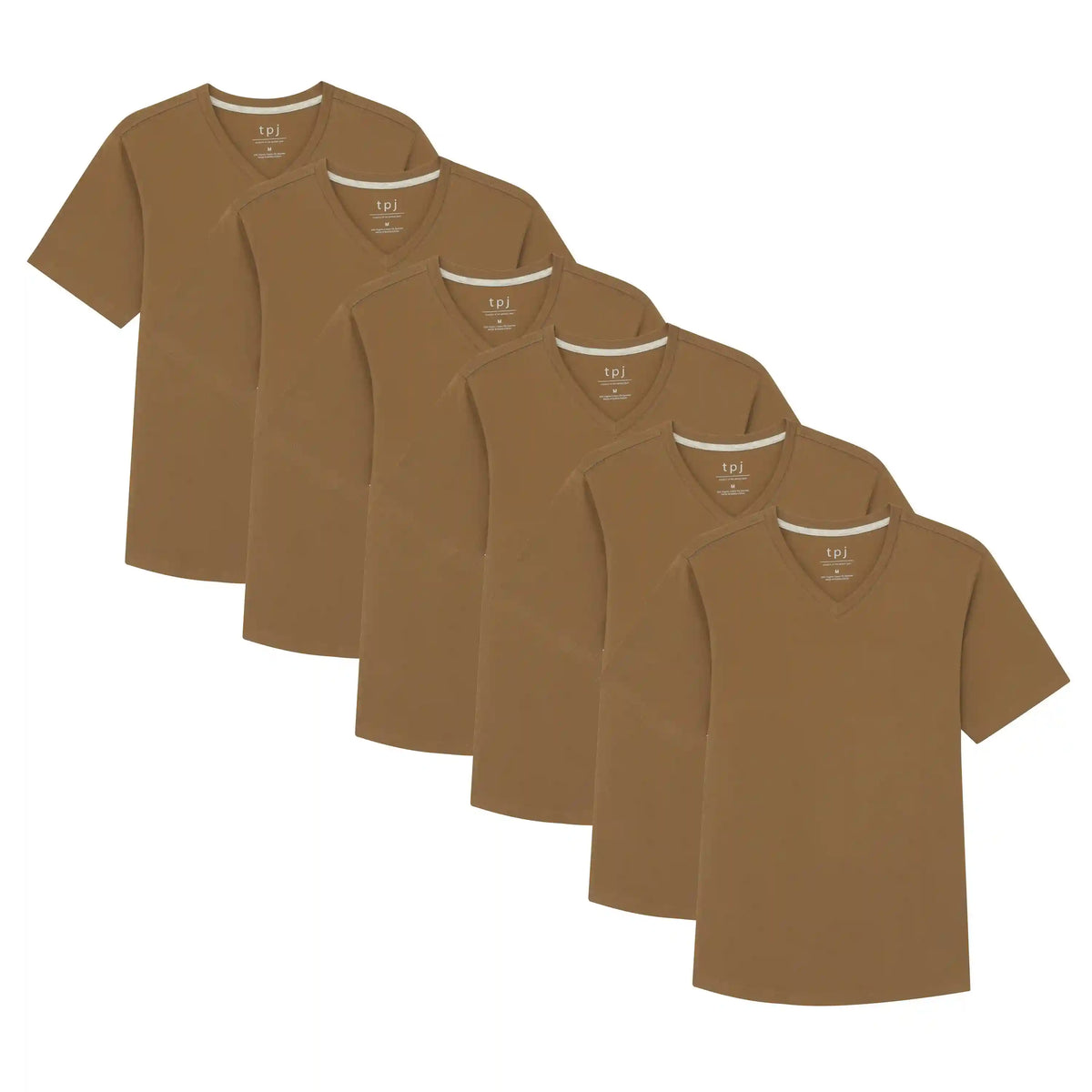 Organic V-Neck T-Shirt 6 Pack (Slim Fit) / Tobacco